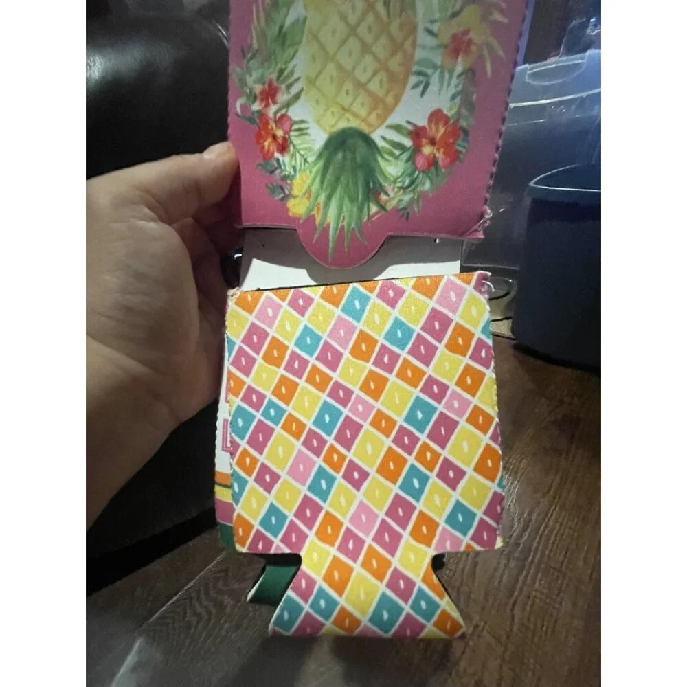 Tropical Pineapple & Flamingo Drinkware Set w Bottle Opener-Foldable Flask&Drink